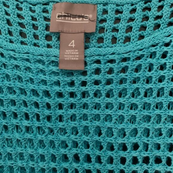 NWT Chico's Sweater Women's Sz 4 (2X) Open Stitch Waterloo Blue Dolman Sleeve - Picture 4 of 8